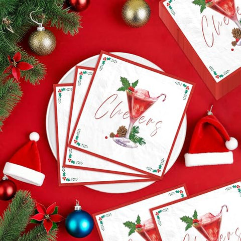 100 Pcs Christmas Cheers Cocktail Square Party Napkins - Grencian