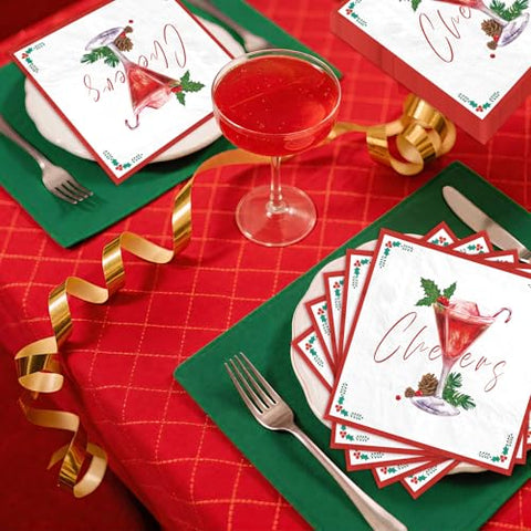100 Pcs Christmas Cheers Cocktail Square Party Napkins - Grencian