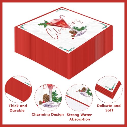 100 Pcs Christmas Cheers Cocktail Square Party Napkins - Grencian