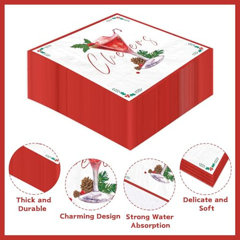 100 Pcs Christmas Cheers Cocktail Square Party Napkins - Grencian