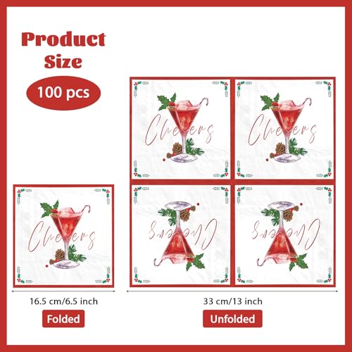 100 Pcs Christmas Cheers Cocktail Square Party Napkins - Grencian