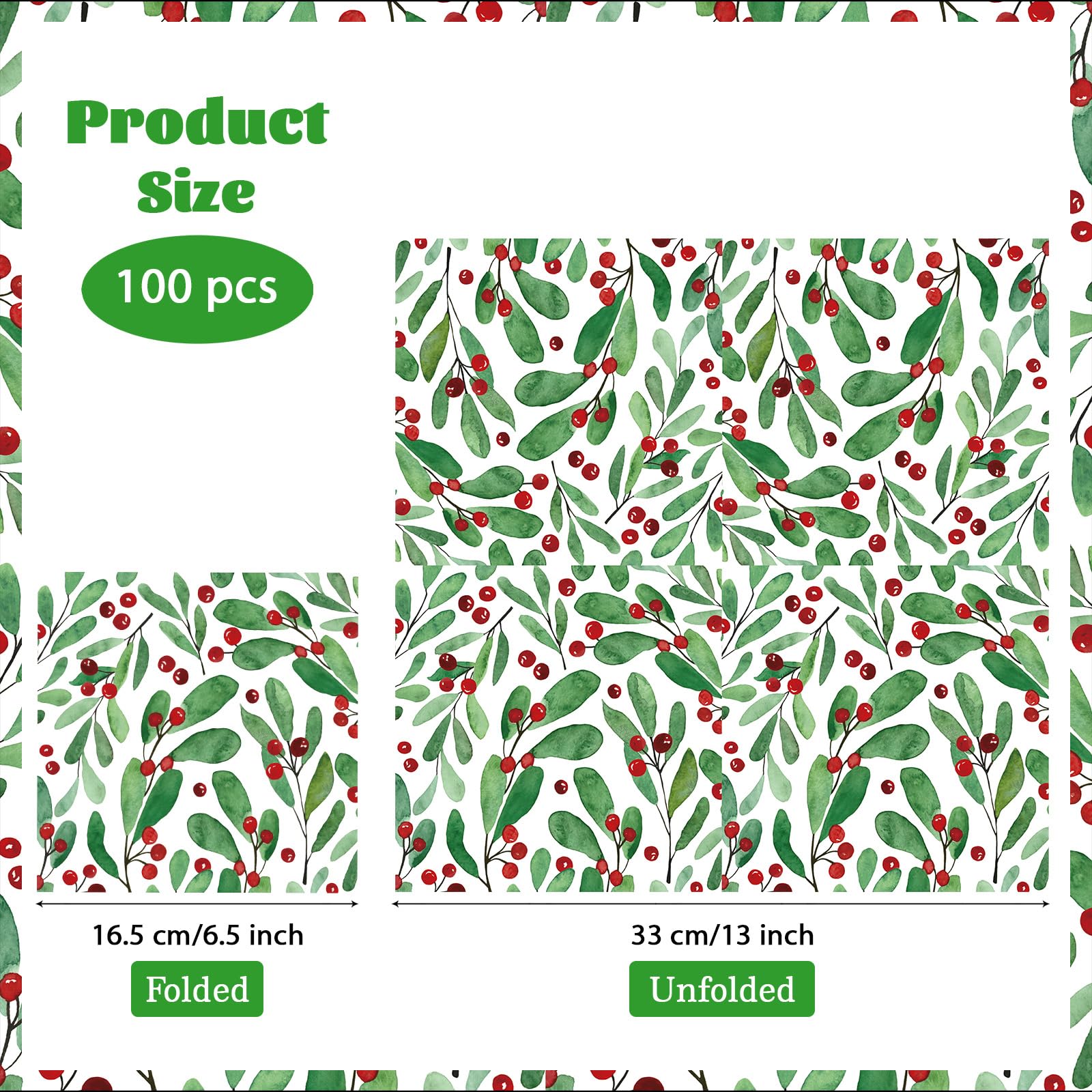 100 Pcs Christmas Mistletoe Square Party Napkins - Grencian