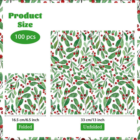 100 Pcs Christmas Mistletoe Square Party Napkins - Grencian