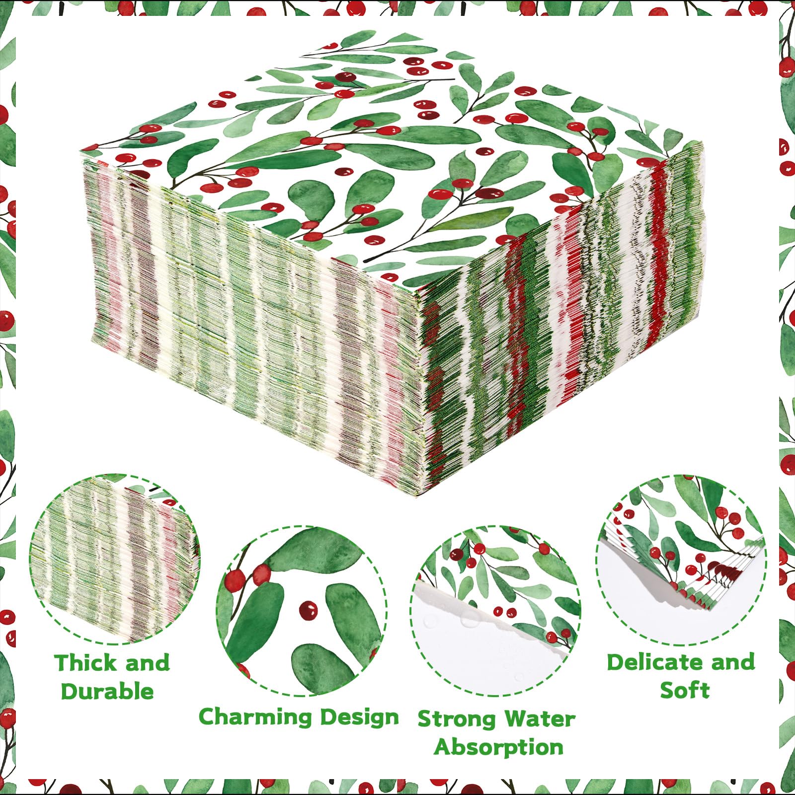 100 Pcs Christmas Mistletoe Square Party Napkins - Grencian