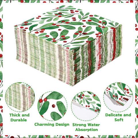 100 Pcs Christmas Mistletoe Square Party Napkins - Grencian
