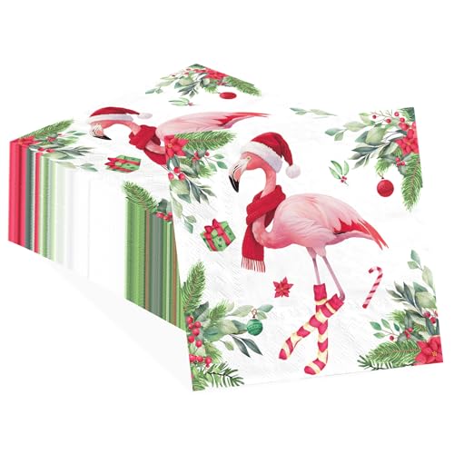 100 Pcs Christmas Pink Flamingo Square Party Napkins - Grencian