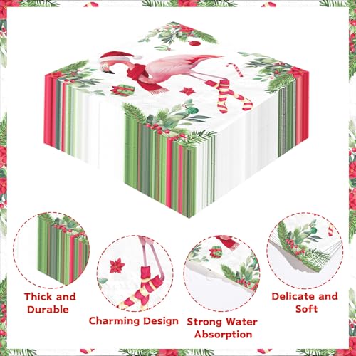 100 Pcs Christmas Pink Flamingo Square Party Napkins - Grencian