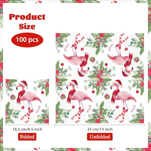 100 Pcs Christmas Pink Flamingo Square Party Napkins - Grencian
