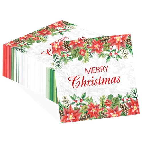 100 Pcs Christmas Poinsettia Square Party Napkins - Grencian