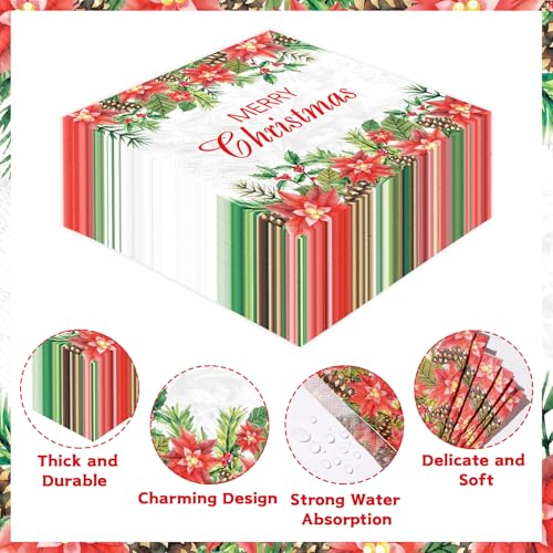 100 Pcs Christmas Poinsettia Square Party Napkins - Grencian