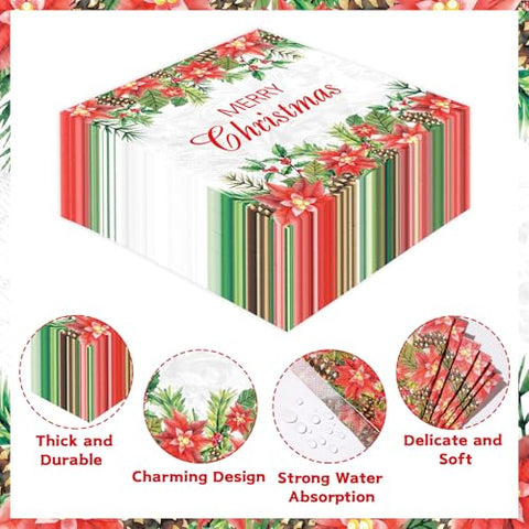 100 Pcs Christmas Poinsettia Square Party Napkins - Grencian
