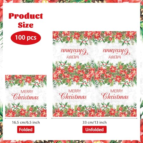 100 Pcs Christmas Poinsettia Square Party Napkins - Grencian