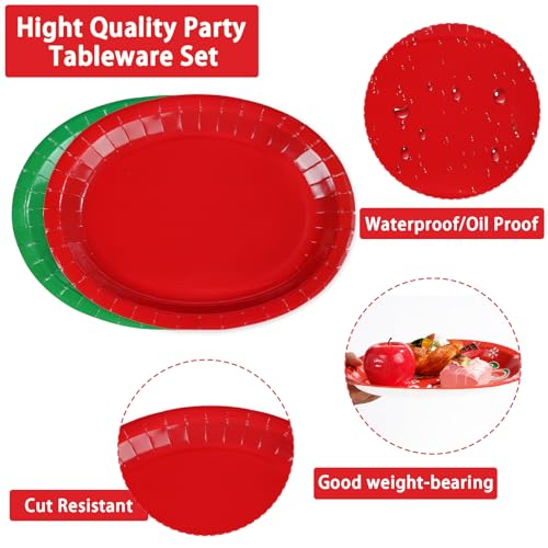 100 Pcs Christmas Red Green Oval Party Paper Plates - Grencian