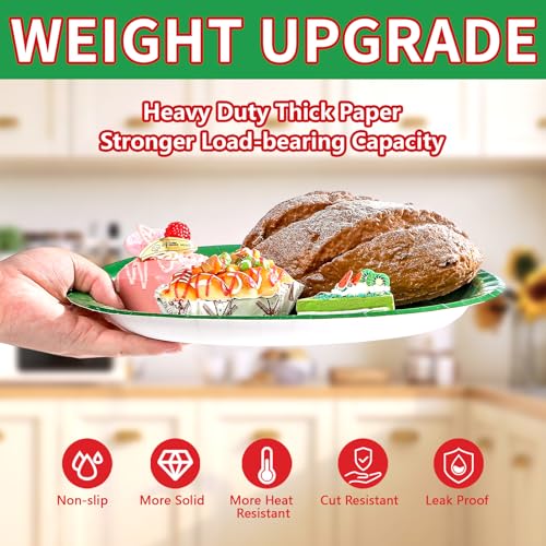 100 Pcs Christmas Red Green Oval Party Paper Plates - Grencian