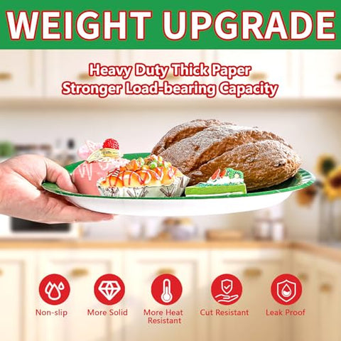 100 Pcs Christmas Red Green Oval Party Paper Plates - Grencian