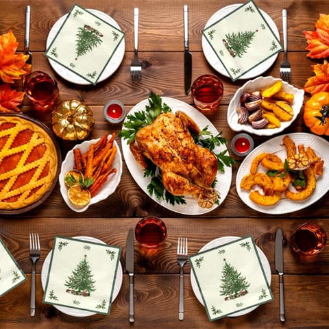 100 Pcs Christmas Tree Green Border Square Party Napkins - Grencian