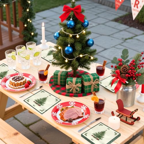100 Pcs Christmas Tree Green Border Square Party Napkins - Grencian
