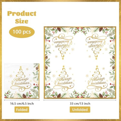 100 Pcs Christmas Tree Square Party Napkins - Grencian