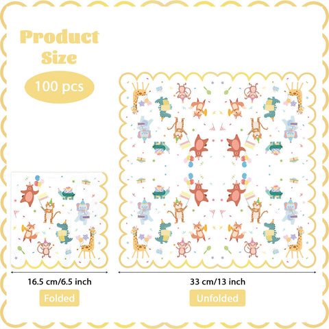 100 Pcs Circus Animal Square Party Napkins - Grencian