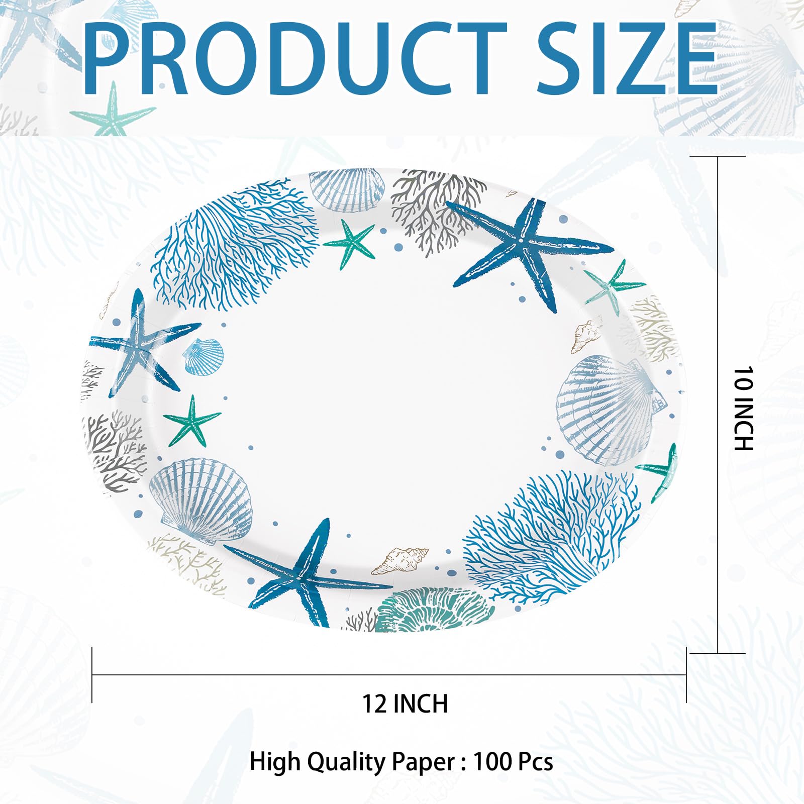 100 Pcs Coastal Coral Oval Party Paper Plates - Grencian