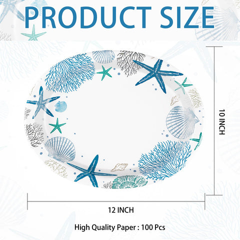 100 Pcs Coastal Coral Oval Party Paper Plates - Grencian