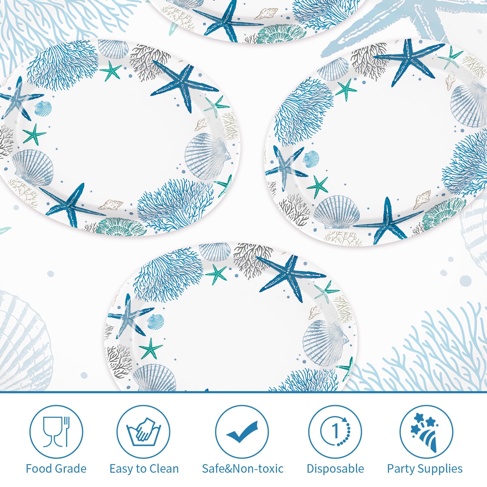 100 Pcs Coastal Coral Oval Party Paper Plates - Grencian