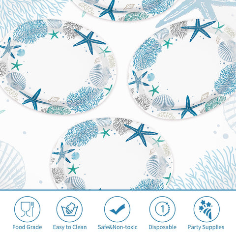 100 Pcs Coastal Coral Oval Party Paper Plates - Grencian