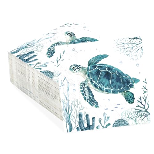 100 Pcs Coastal Turtle Square Party Napkins - Grencian