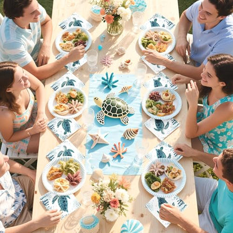 100 Pcs Coastal Turtle Square Party Napkins - Grencian