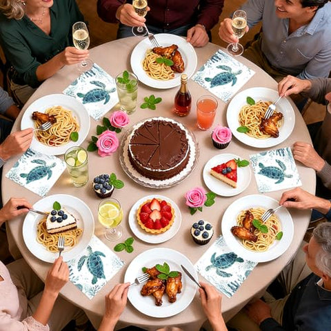 100 Pcs Coastal Turtle Square Party Napkins - Grencian