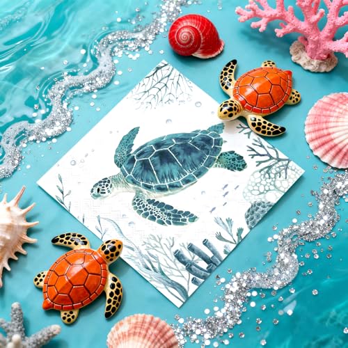 100 Pcs Coastal Turtle Square Party Napkins - Grencian