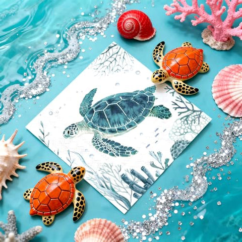 100 Pcs Coastal Turtle Square Party Napkins - Grencian