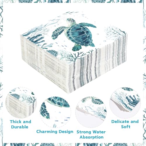 100 Pcs Coastal Turtle Square Party Napkins - Grencian