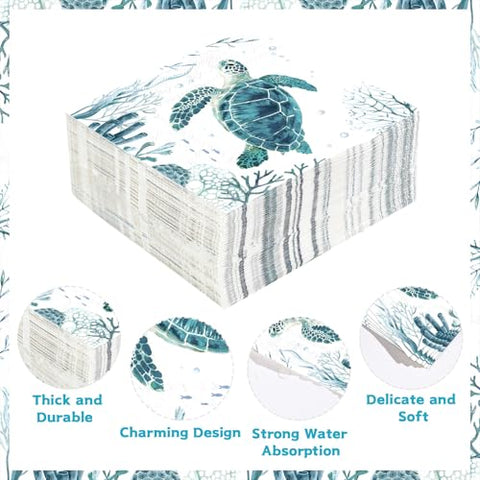 100 Pcs Coastal Turtle Square Party Napkins - Grencian