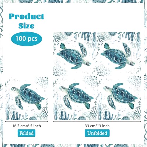 100 Pcs Coastal Turtle Square Party Napkins - Grencian