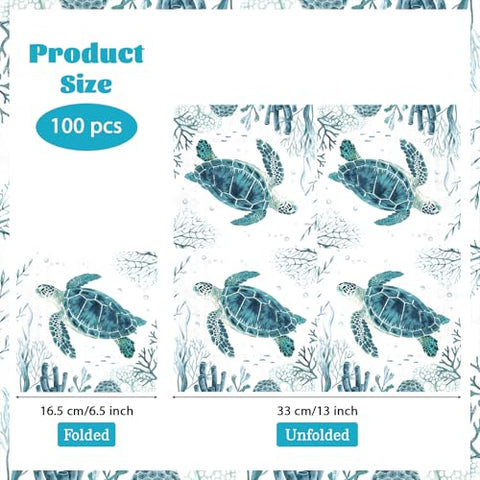 100 Pcs Coastal Turtle Square Party Napkins - Grencian
