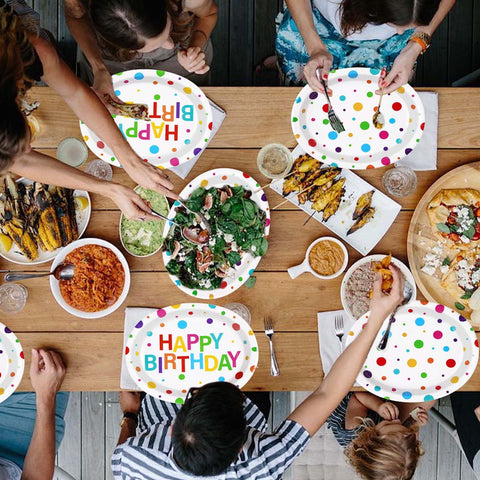 100 Pcs Colorful Dots Birthday Oval Party Paper Plates - Grencian