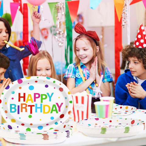 100 Pcs Colorful Dots Birthday Oval Party Paper Plates - Grencian