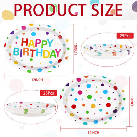 100 Pcs Colorful Dots Birthday Oval Party Paper Plates - Grencian