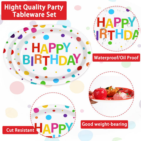 100 Pcs Colorful Dots Birthday Oval Party Paper Plates - Grencian
