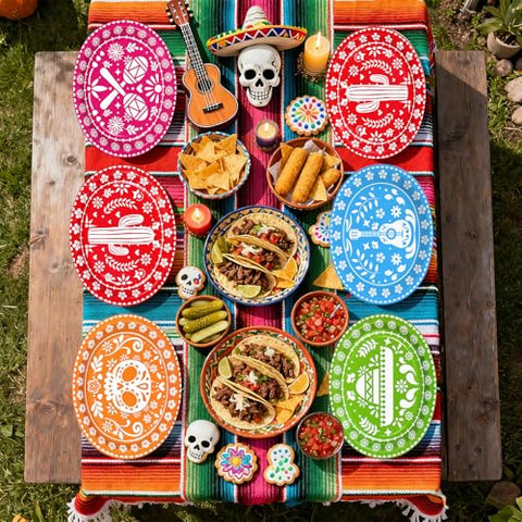 100 Pcs Colorful Mexican Fiesta Oval Party Paper Plates - Grencian