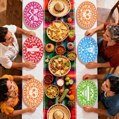 100 Pcs Colorful Mexican Fiesta Oval Party Paper Plates - Grencian