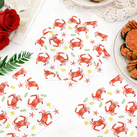 100 Pcs Crab Square Party Napkins - Grencian