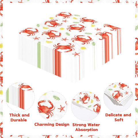 100 Pcs Crab Square Party Napkins - Grencian