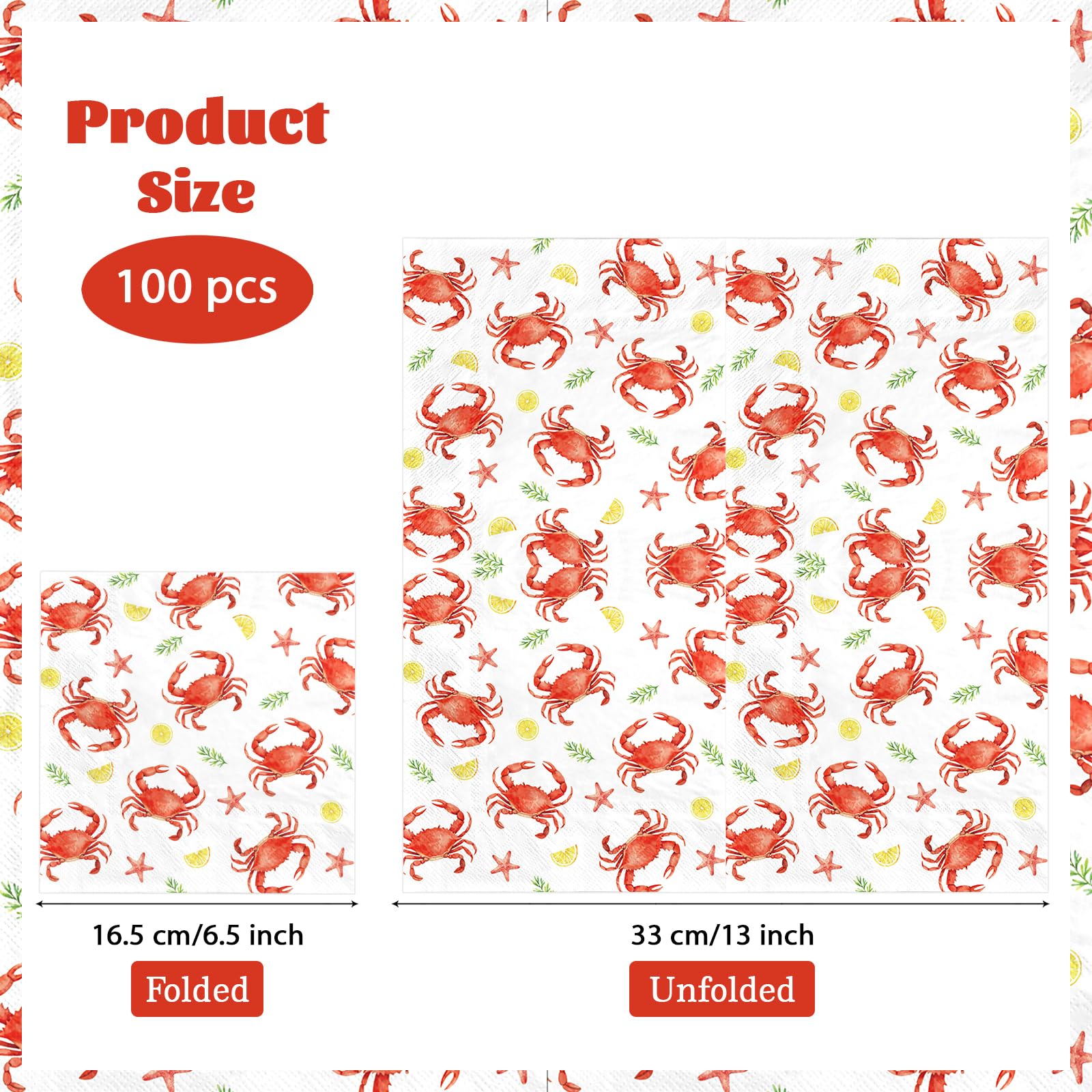 100 Pcs Crab Square Party Napkins - Grencian