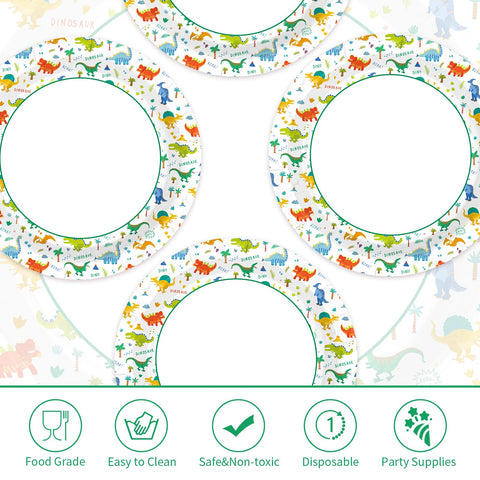 100 Pcs Dinosaur Party Paper Plates - Grencian
