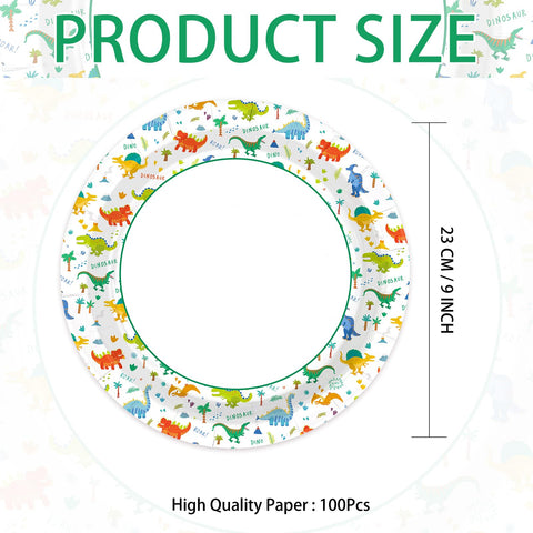 100 Pcs Dinosaur Party Paper Plates - Grencian