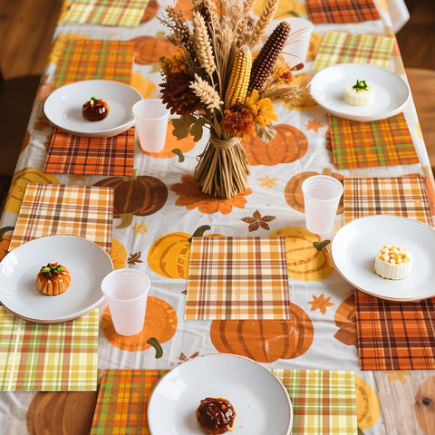 100 Pcs Fall Gingham Square Party Napkins 2 Ply - Grencian