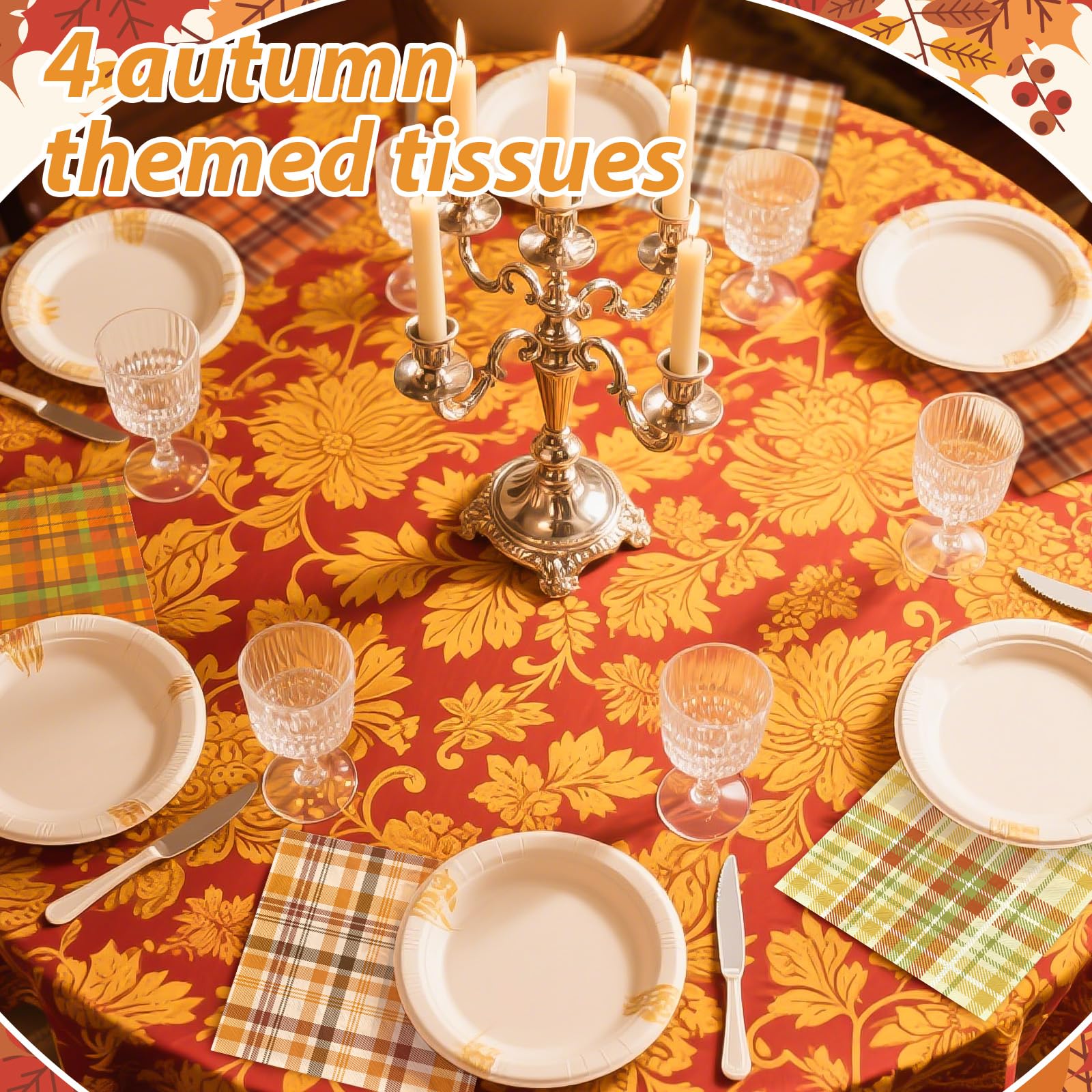 100 Pcs Fall Gingham Square Party Napkins 2 Ply - Grencian
