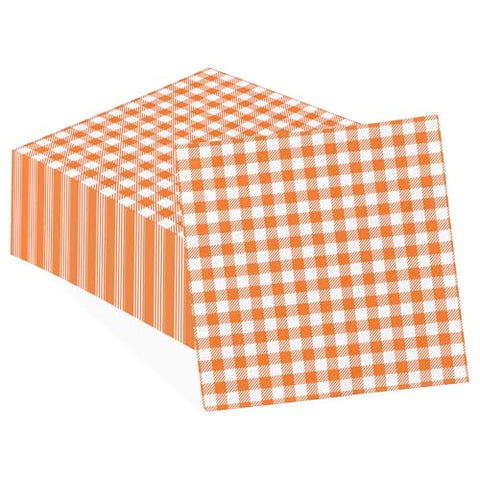 100 Pcs Fall Orange Gingham Square Party Napkins - Grencian